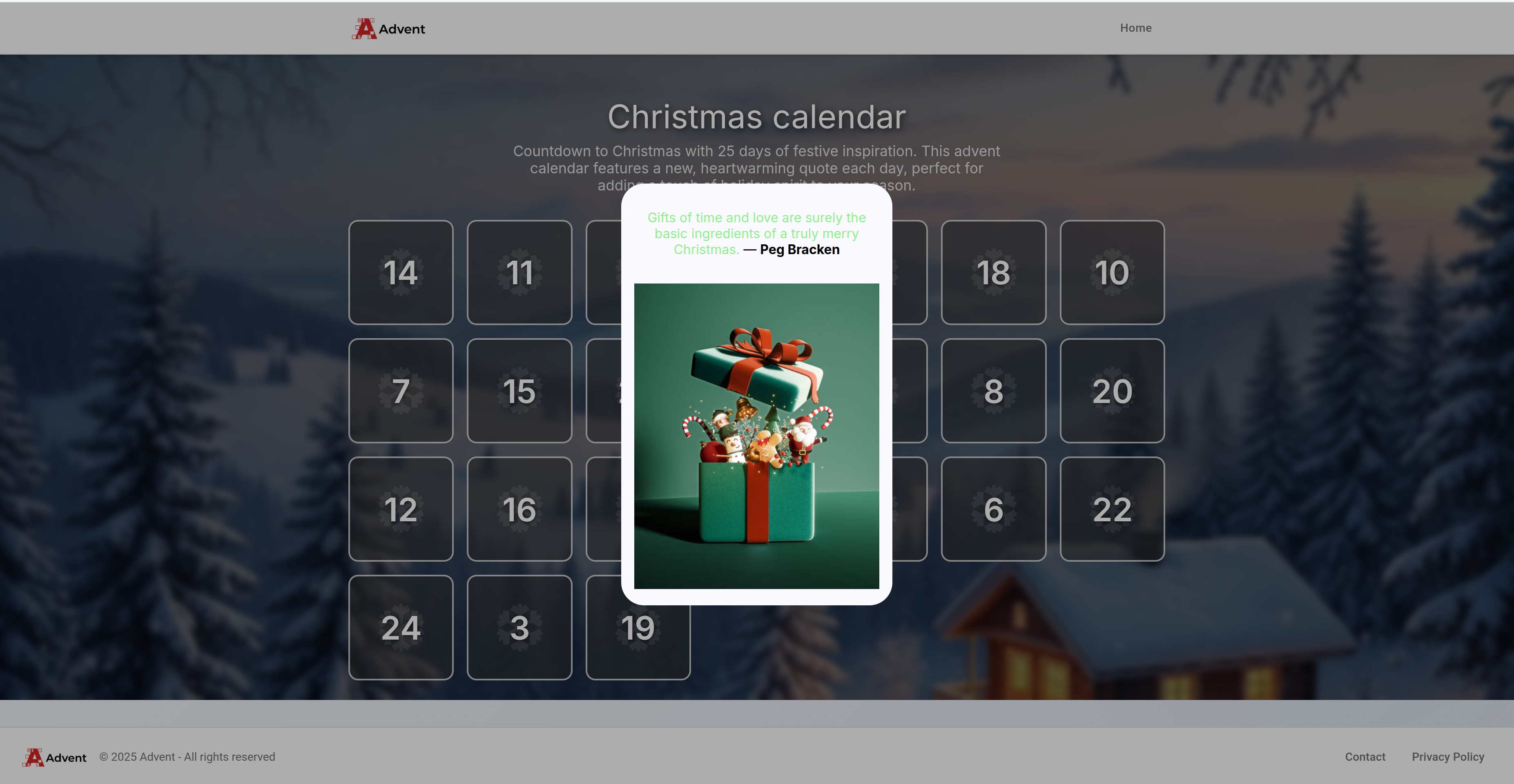 Screenshot of the Advent by Babbrain application